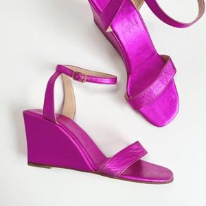 Rodolphe Menudier Metallic Pink Leather Wedge Heel Sandal Size 38.5